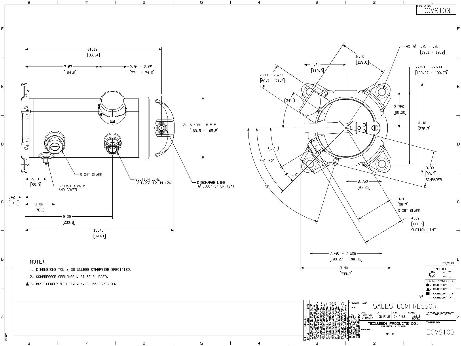 Tecumseh VSC9515ZFZ, VSC9515ZNA, VSC9515ZXG, VSC9515ZXH, VSC9519ZFZ Drawing Data