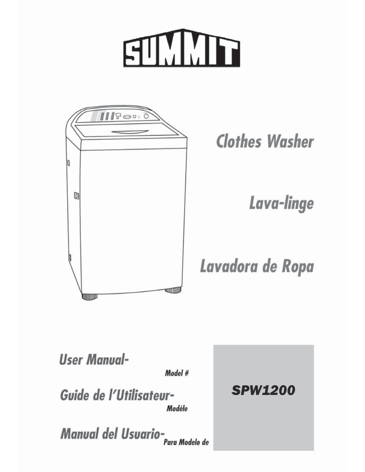 Summit SPW1200 Use & Care Guide