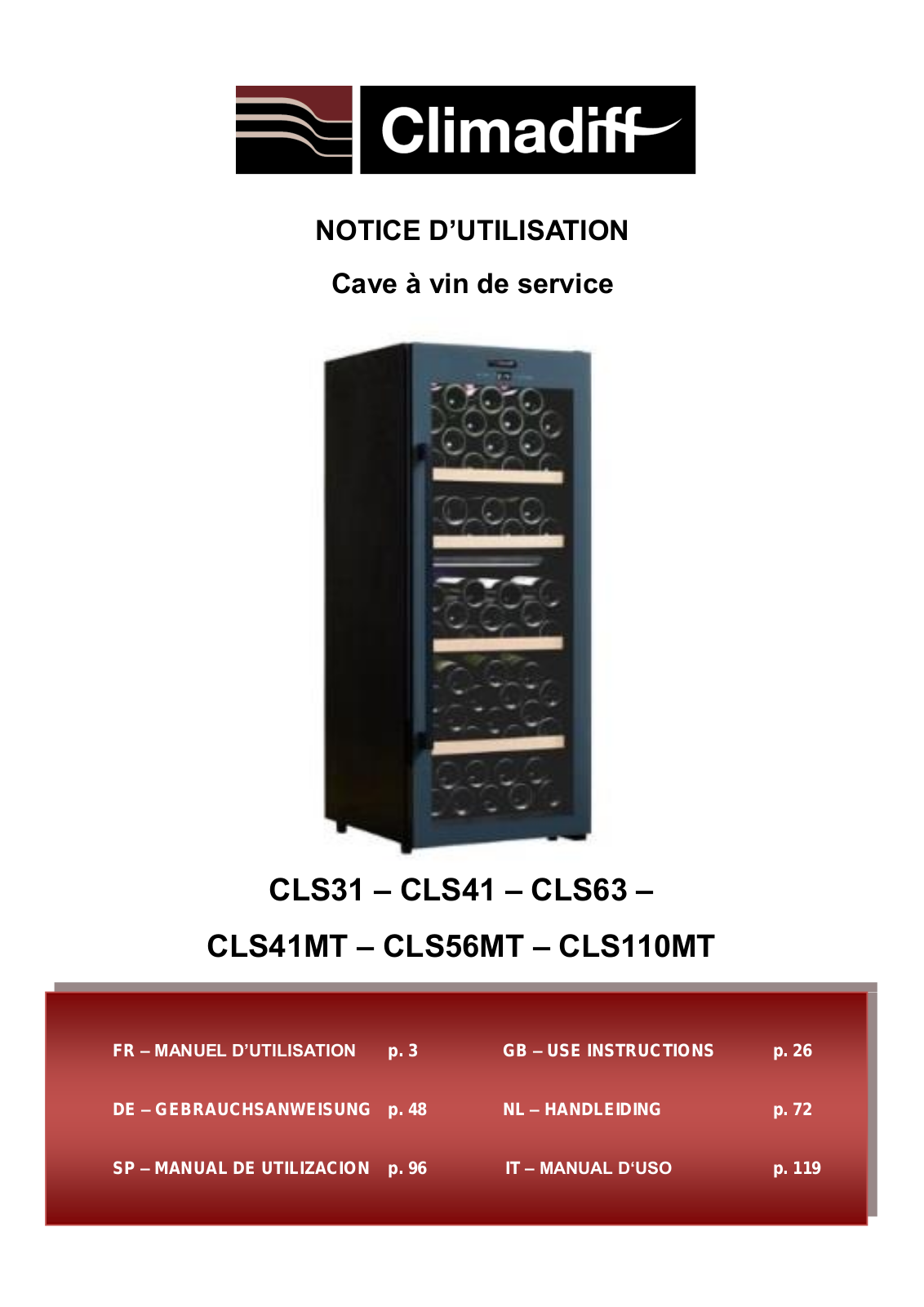 Climadiff CLS41MT, CLS56MT, CLS110MT User manual