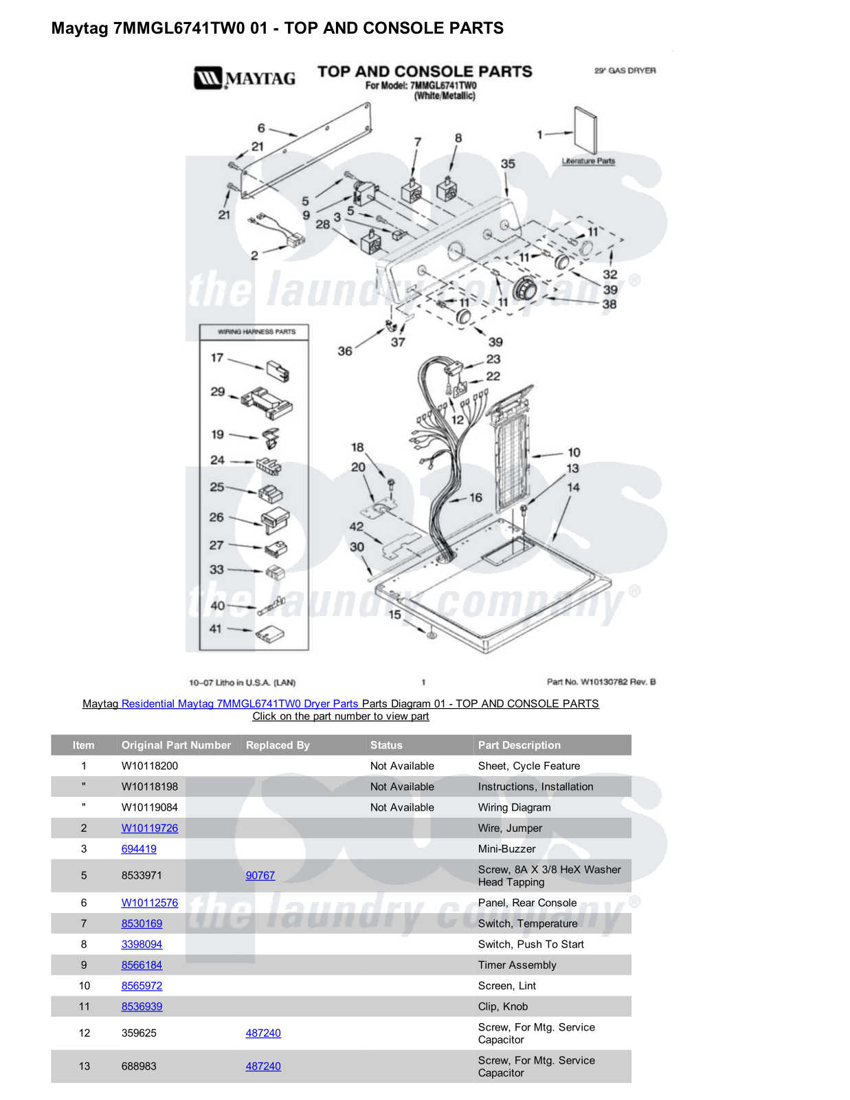 Maytag 7MMGL6741TW0 Parts Diagram