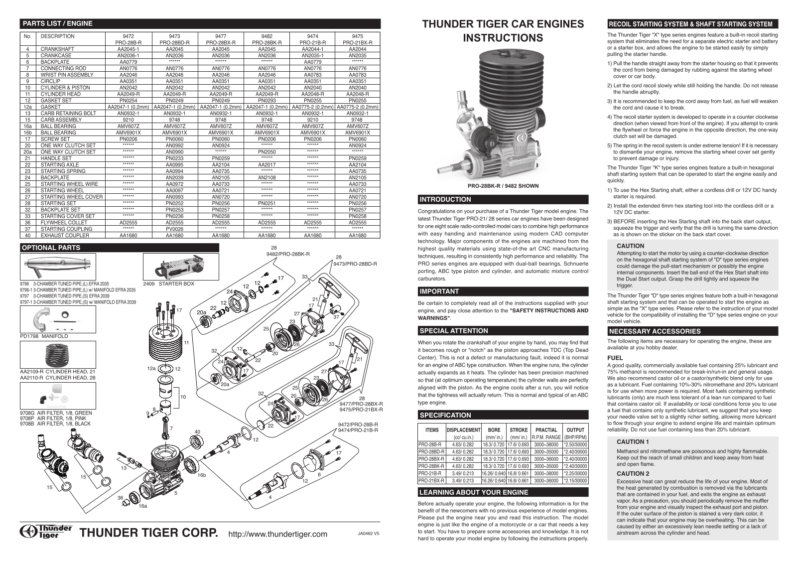 Thunder Tiger PRO-28BK-R-9482 User Manual