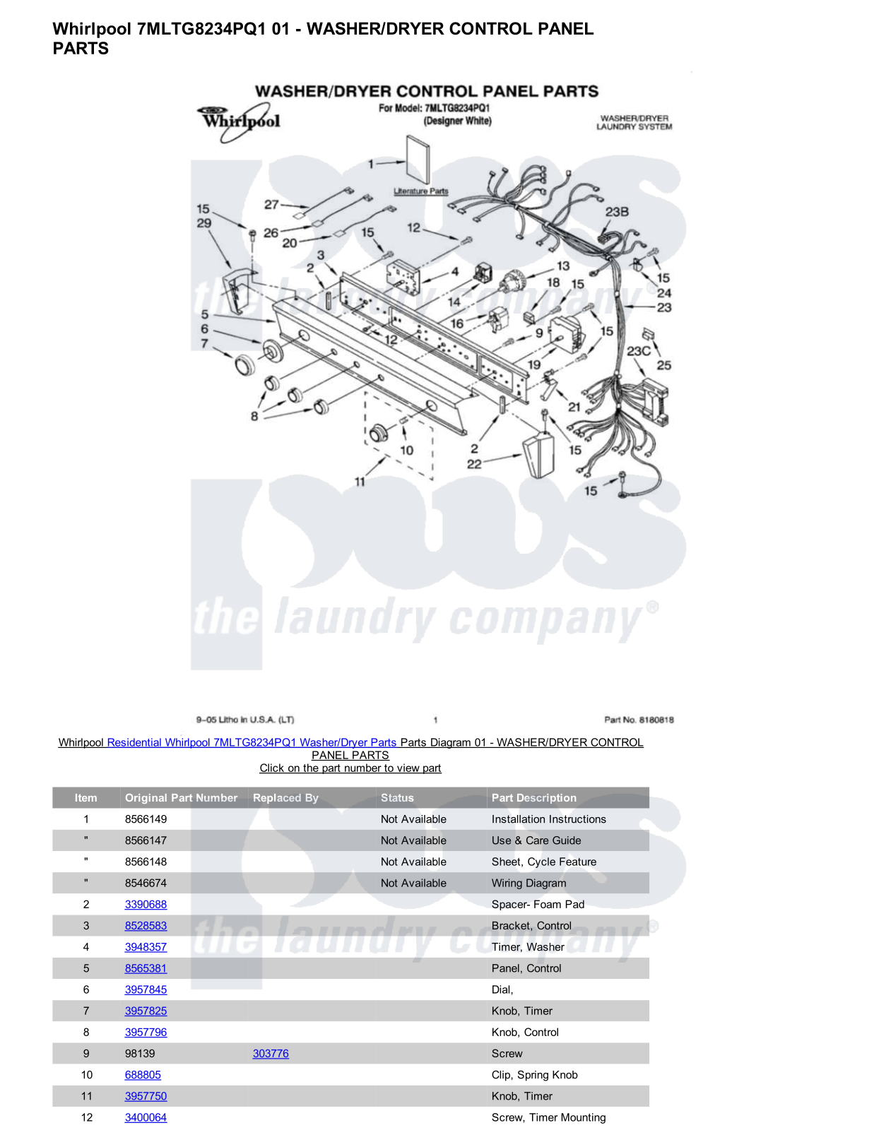 Whirlpool 7MLTG8234PQ1/Dryer Parts Diagram