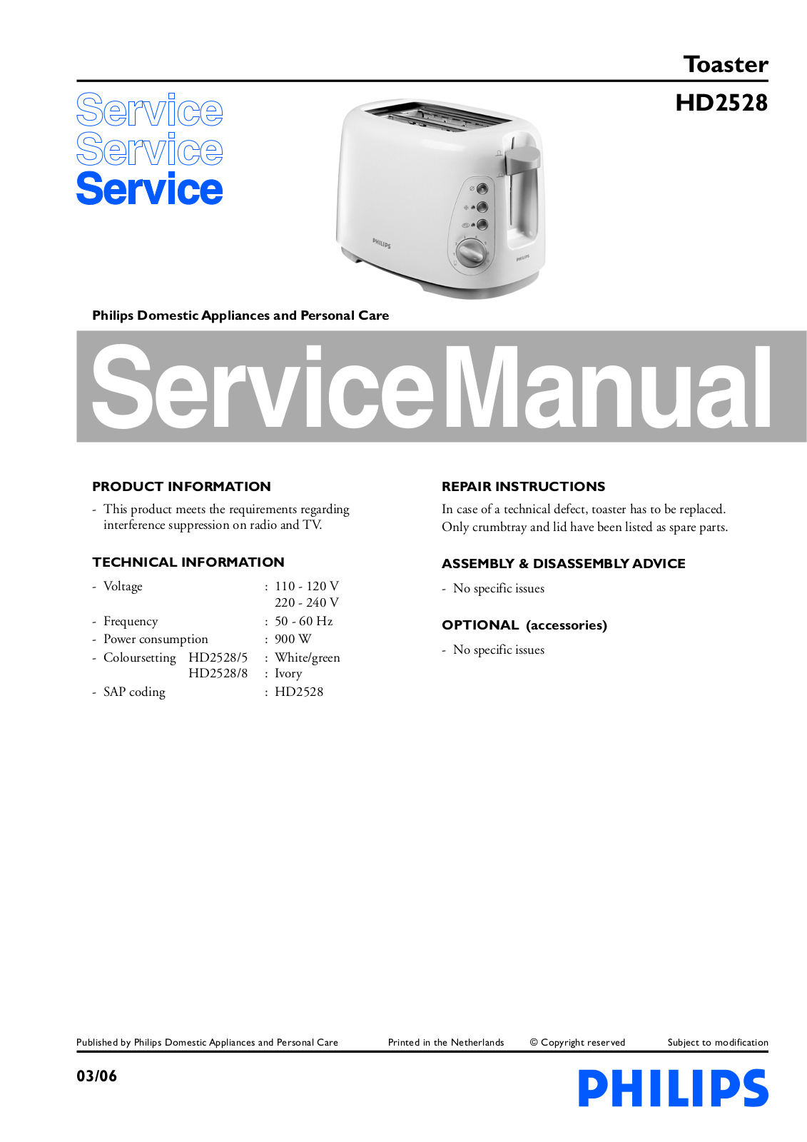 Philips HD2528 Service Manual