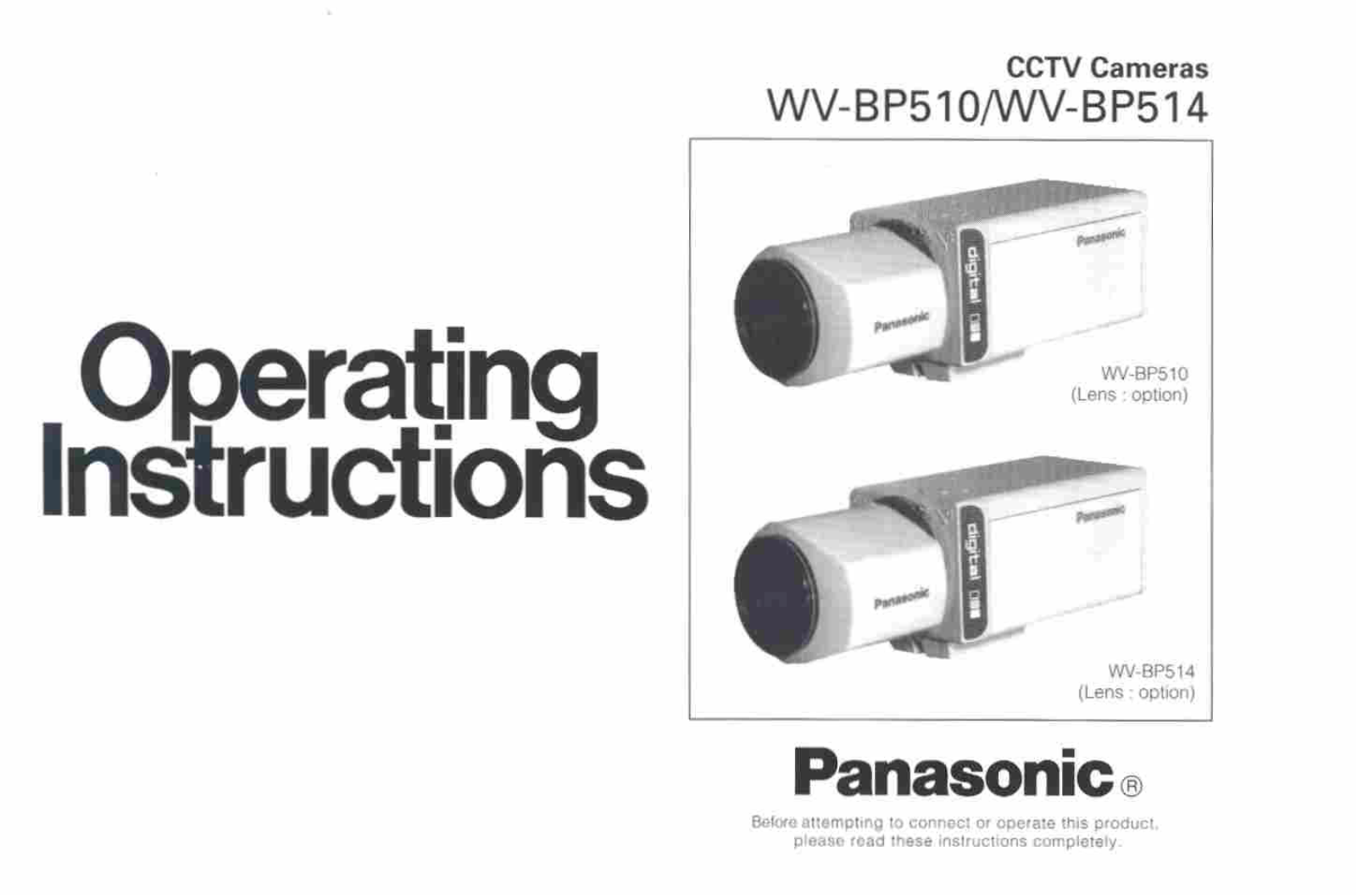 Panasonic wv-bp510 Operation Manual