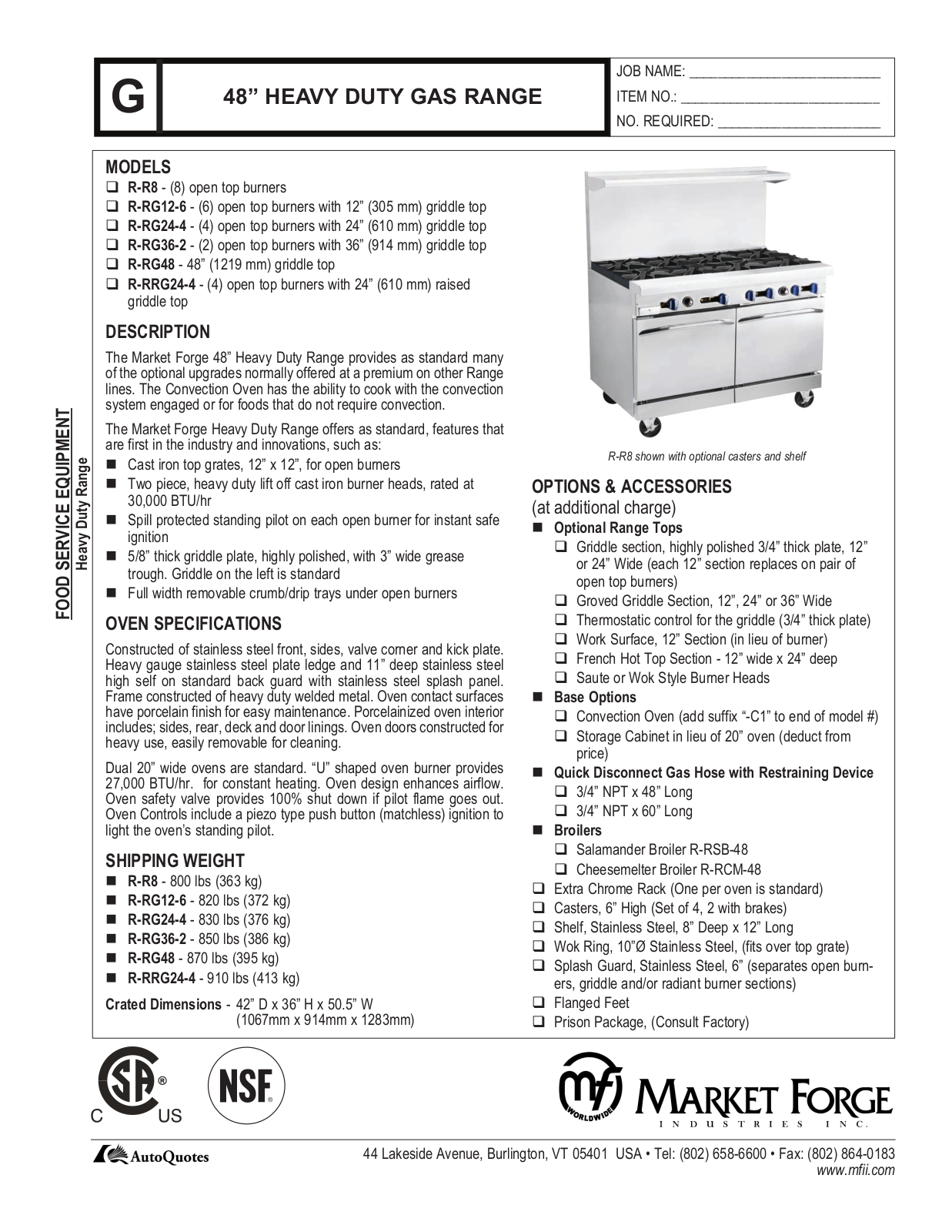 Market Forge R-R8 User Manual