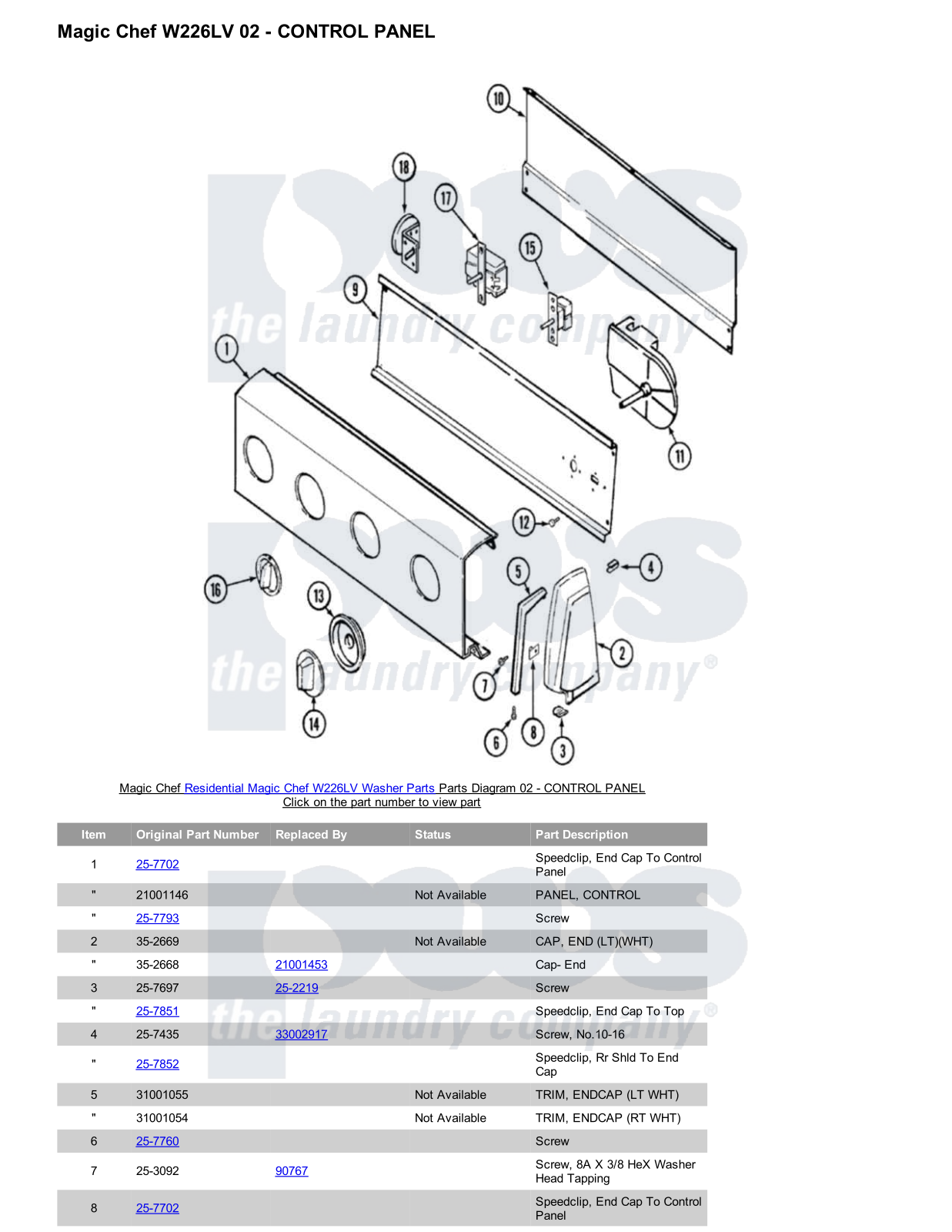 Magic Chef W226LV Parts Diagram