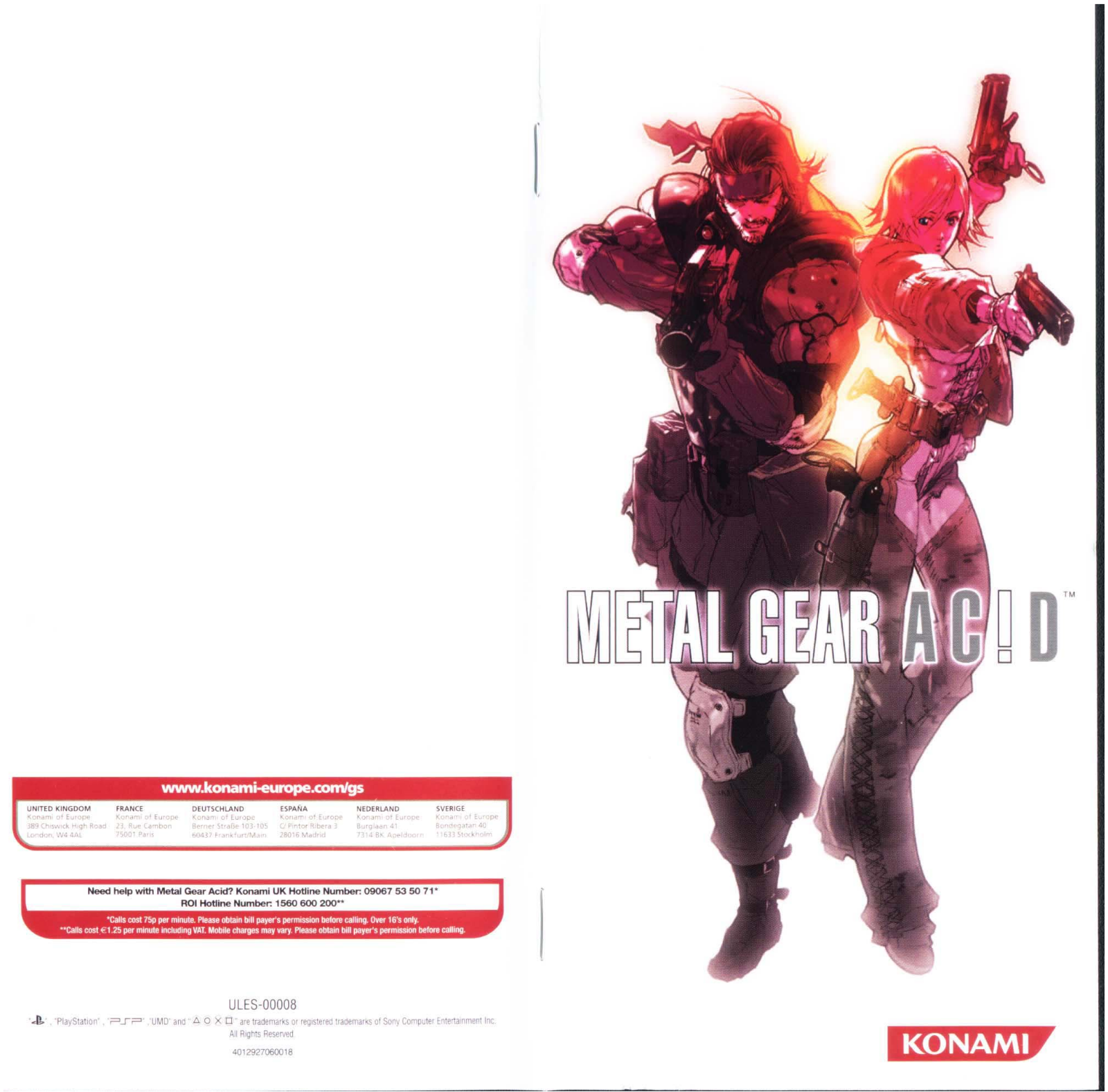 Games PSP METAL GEAR ACID User Manual