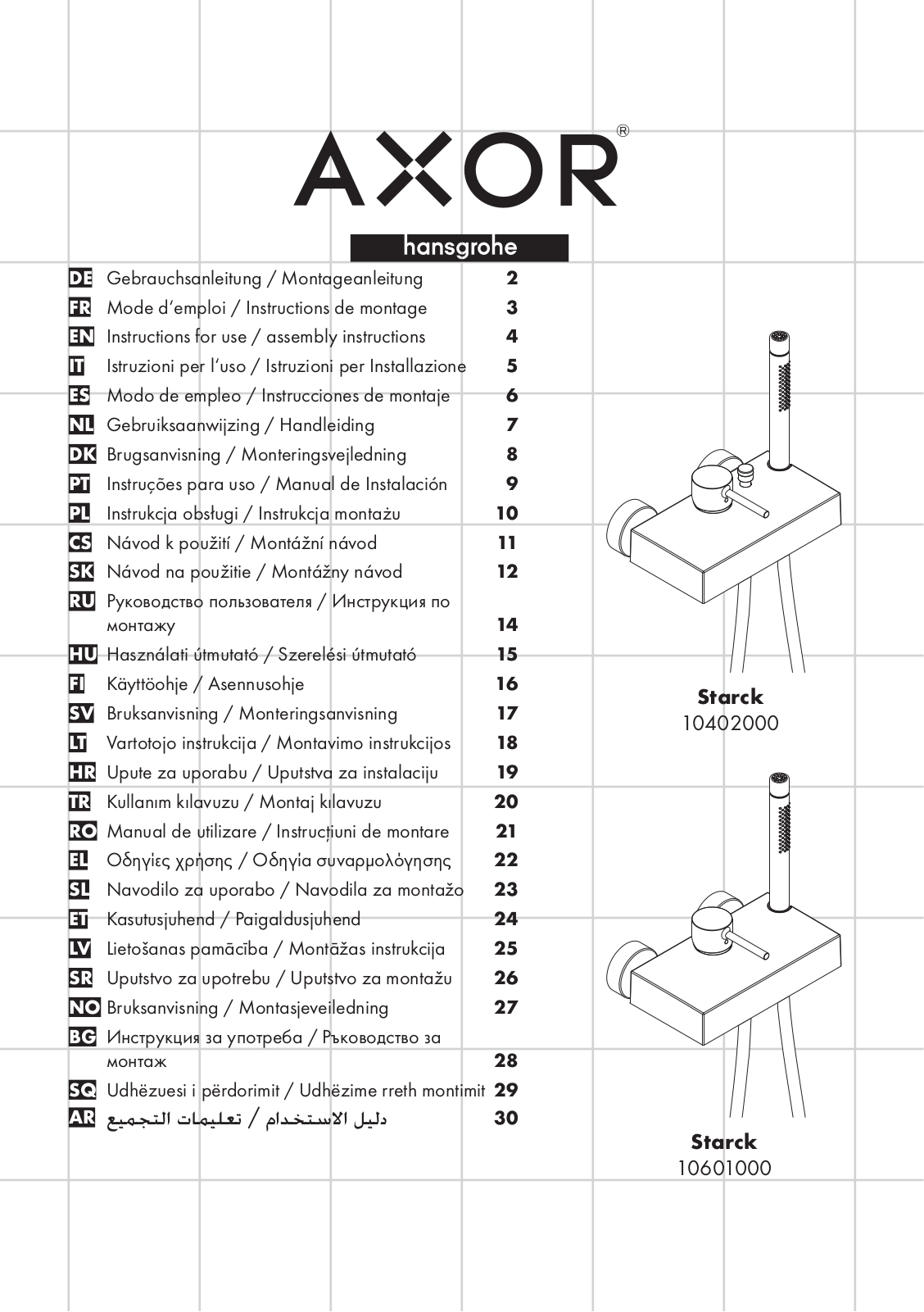 Hansgrohe 10402000, 10601000 Instructions For Use/assembly Instructions