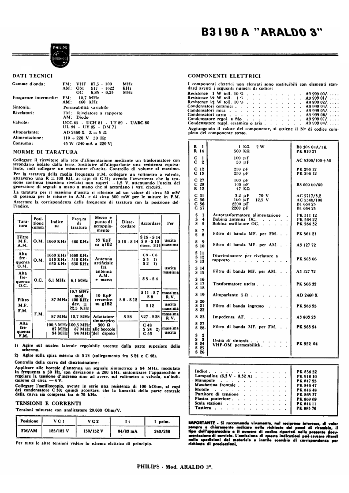 Philips b3i90a components