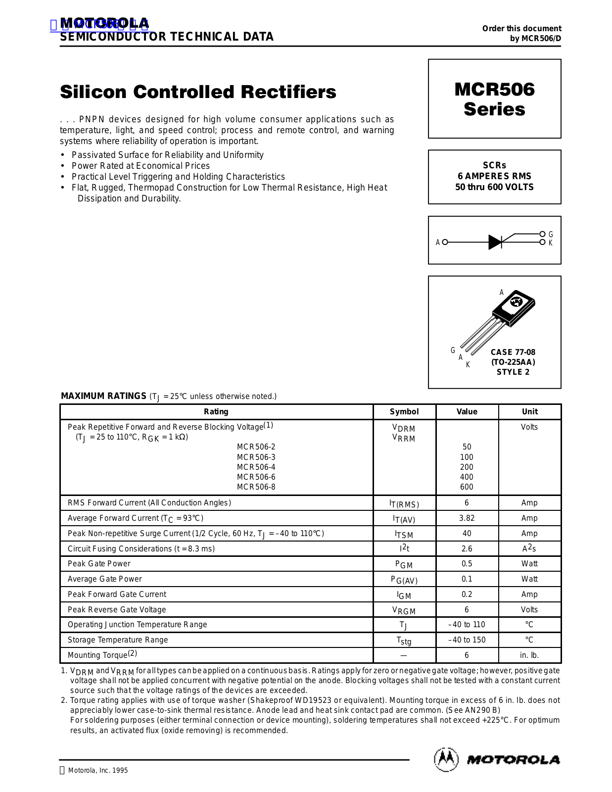 MOTOROLA MCR506 Technical data