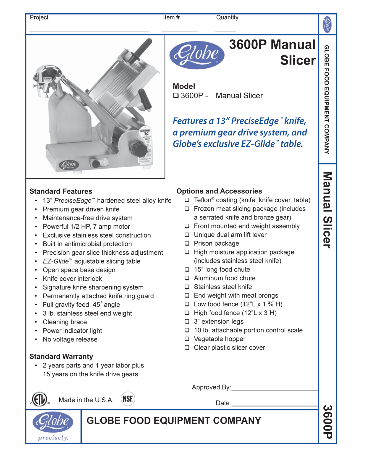 Globe Food Equipment 3600P General Manual