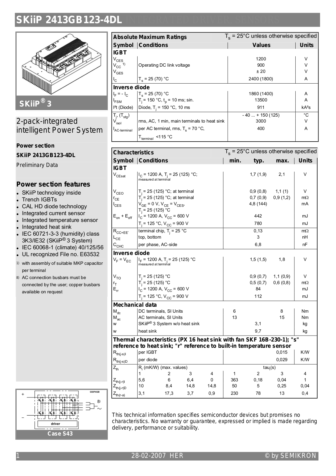 Semikron SKiiP2413GB123-4DL Data Sheet