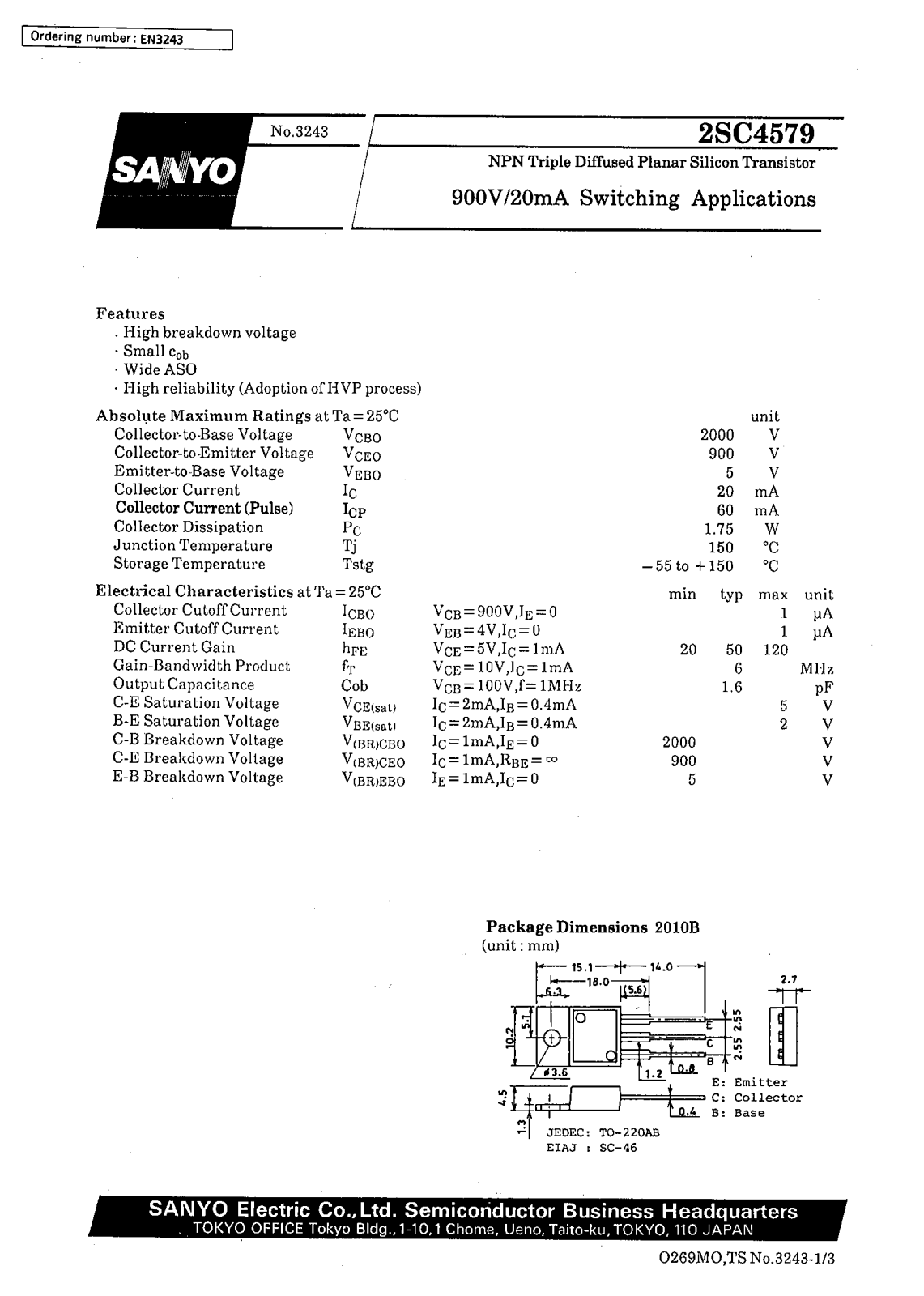 SANYO 2SC4579 Datasheet