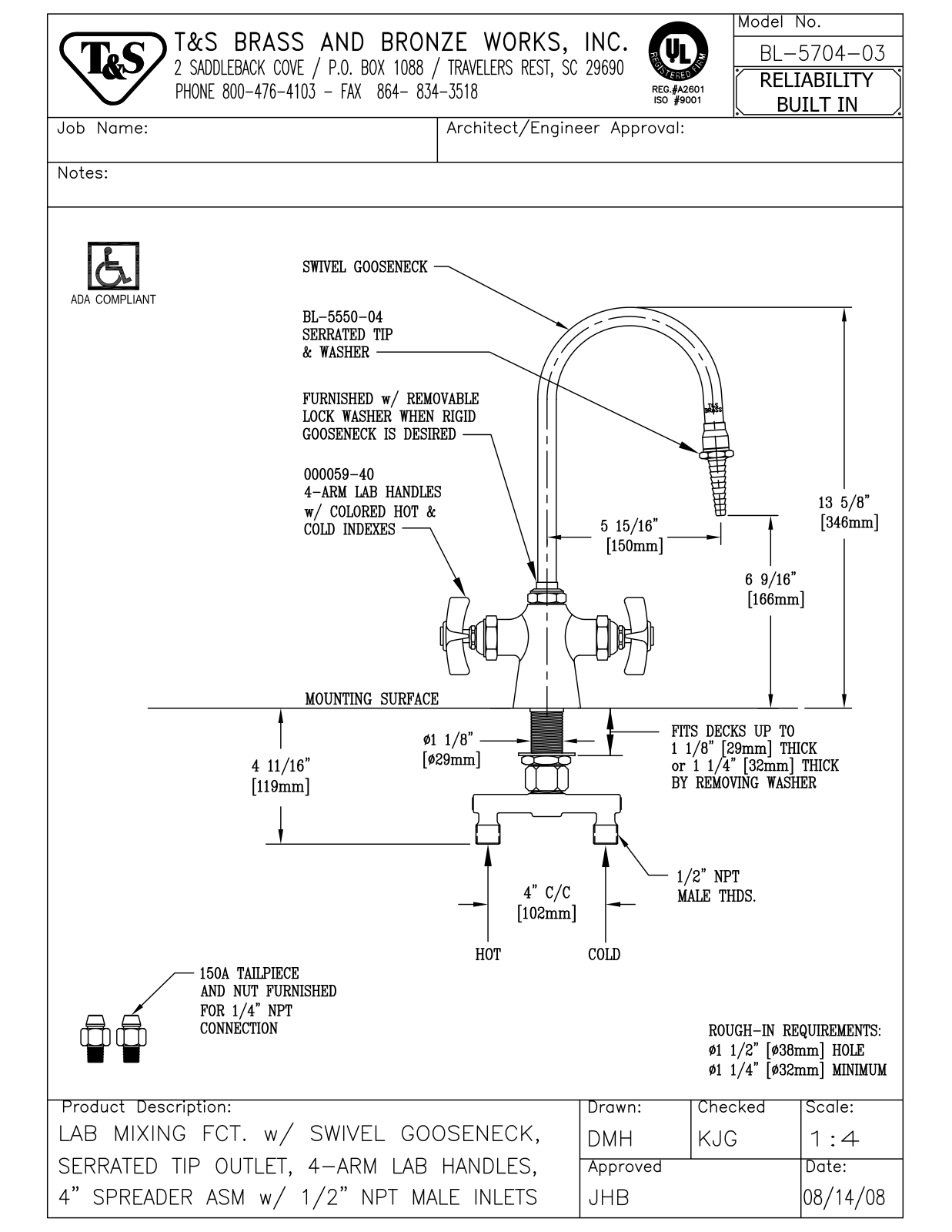 T&S Brass BL-5704-03 User Manual