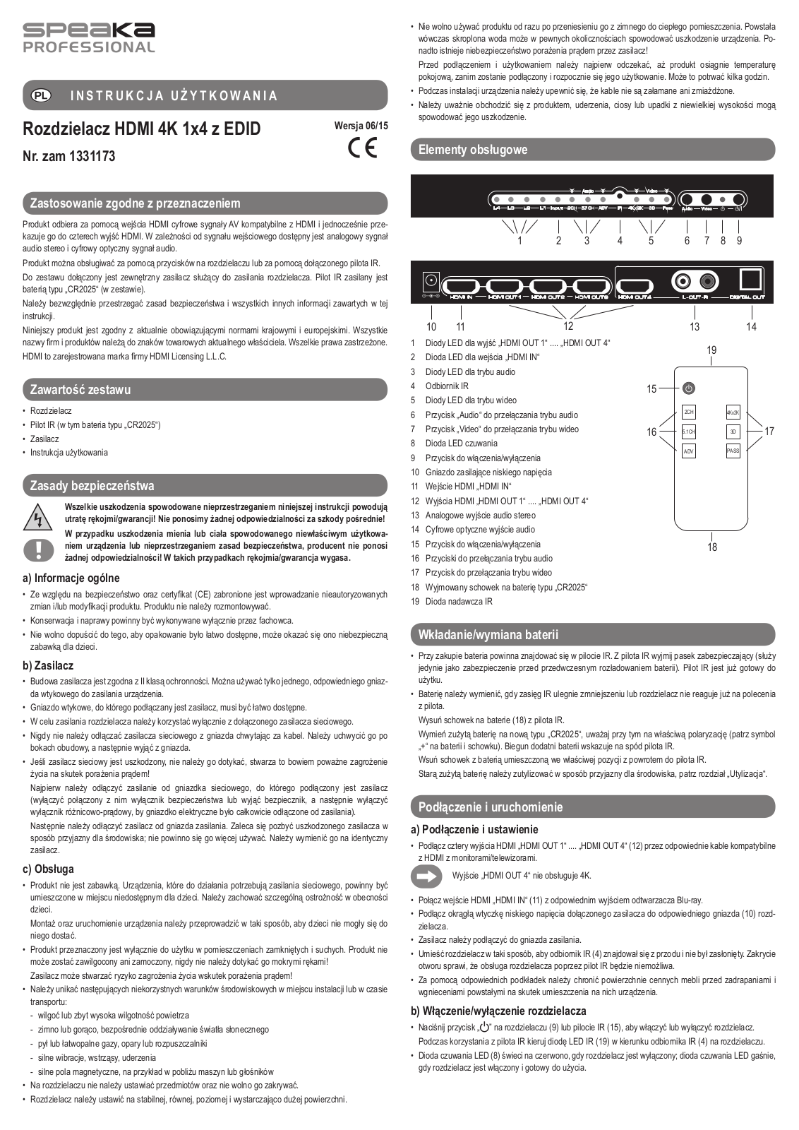 SpeaKa Professional 1331173 Instructions