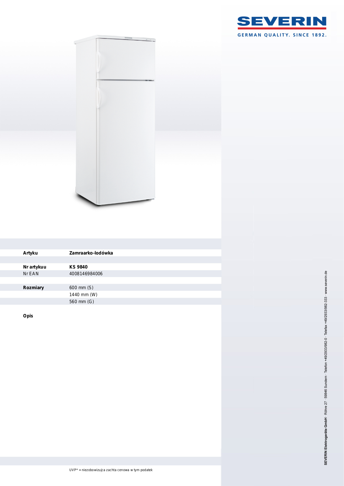 Severin KS 9840 DATASHEET