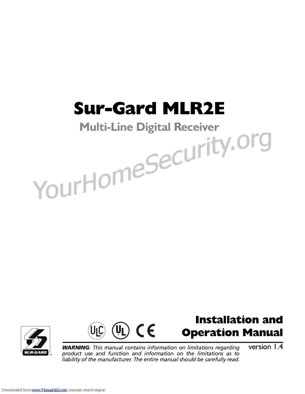 Sur-Gard MLR2E Installation And Operation Manual