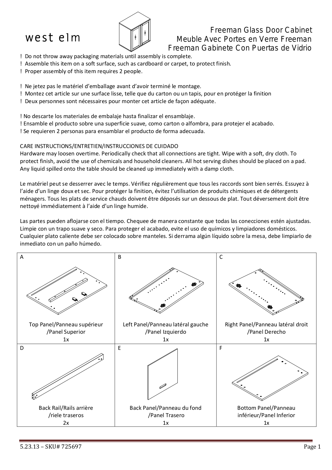 West Elm Freeman Double Glass Door Assembly Instruction