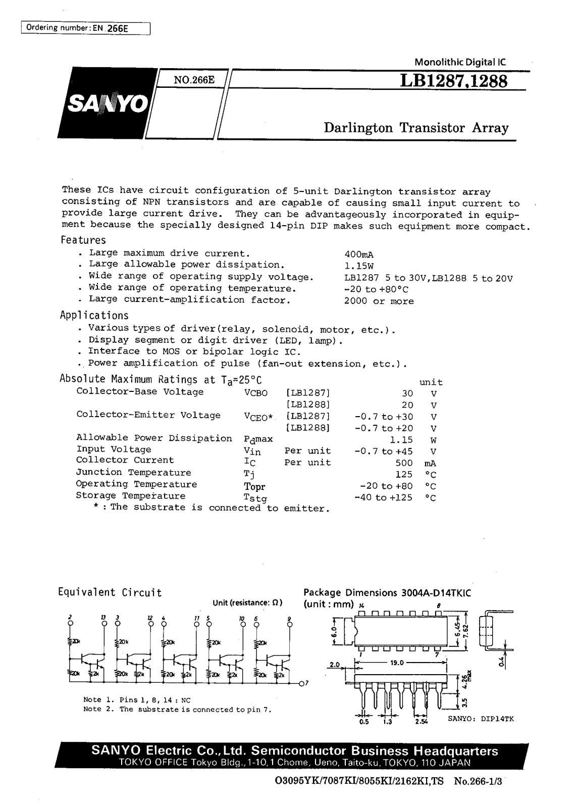 SANYO LB1288, LB1287 Datasheet