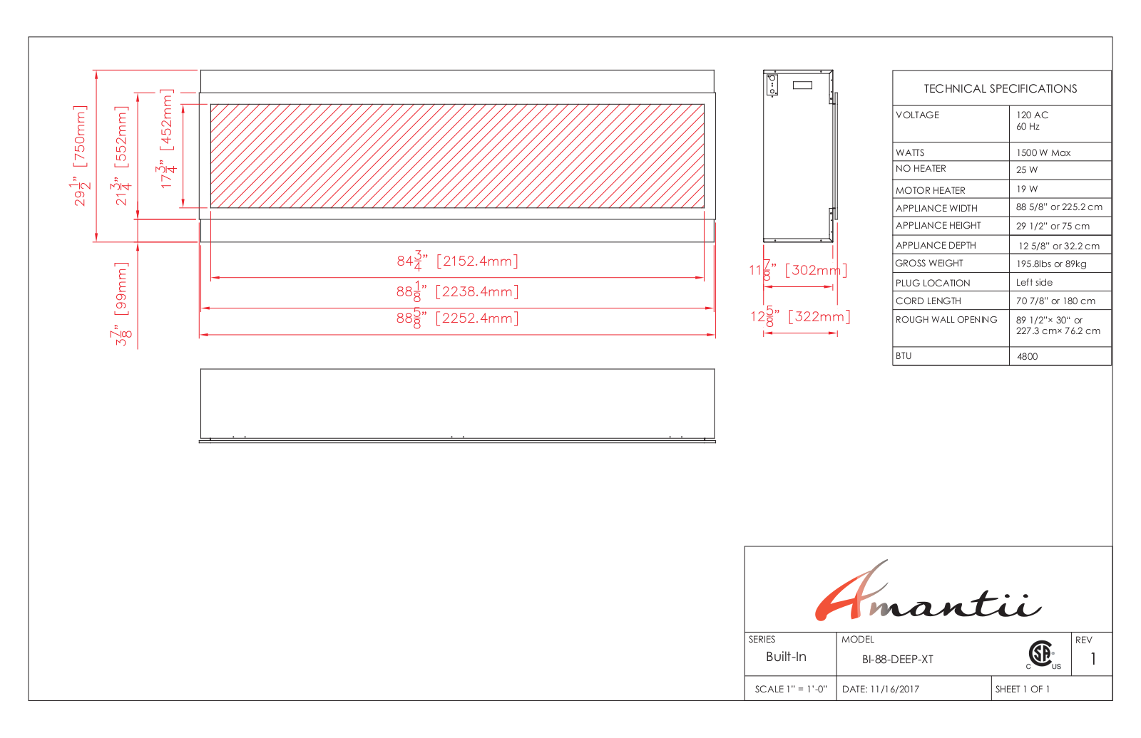 Amantii BI88DEEPXT Specifications