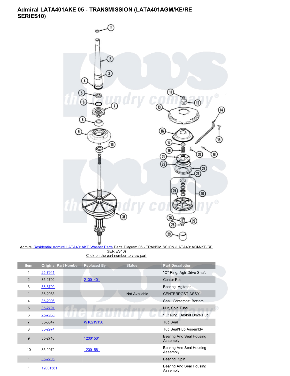 Admiral LATA401AKE Parts Diagram