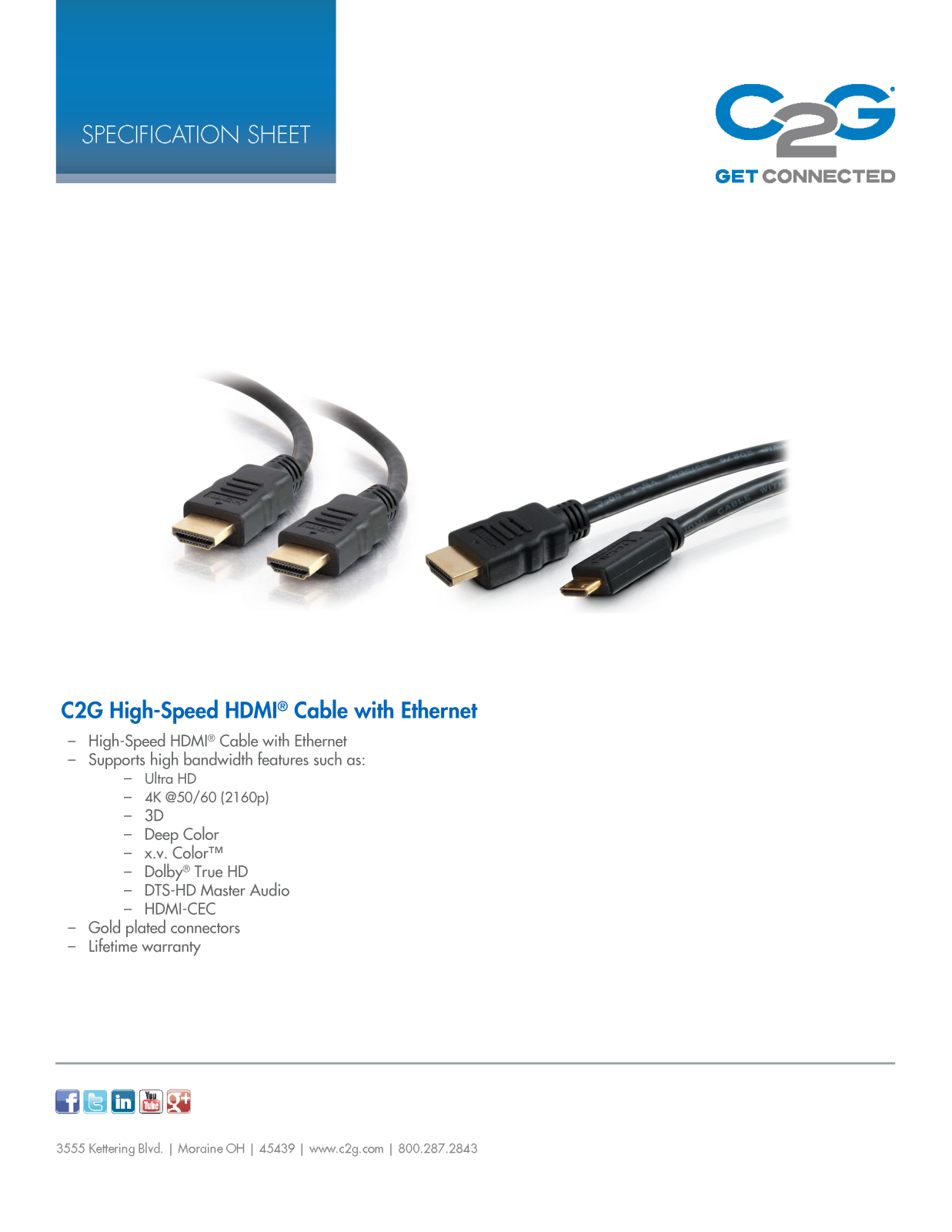 Cables To Go 40303, 42500, 50606 Specifications