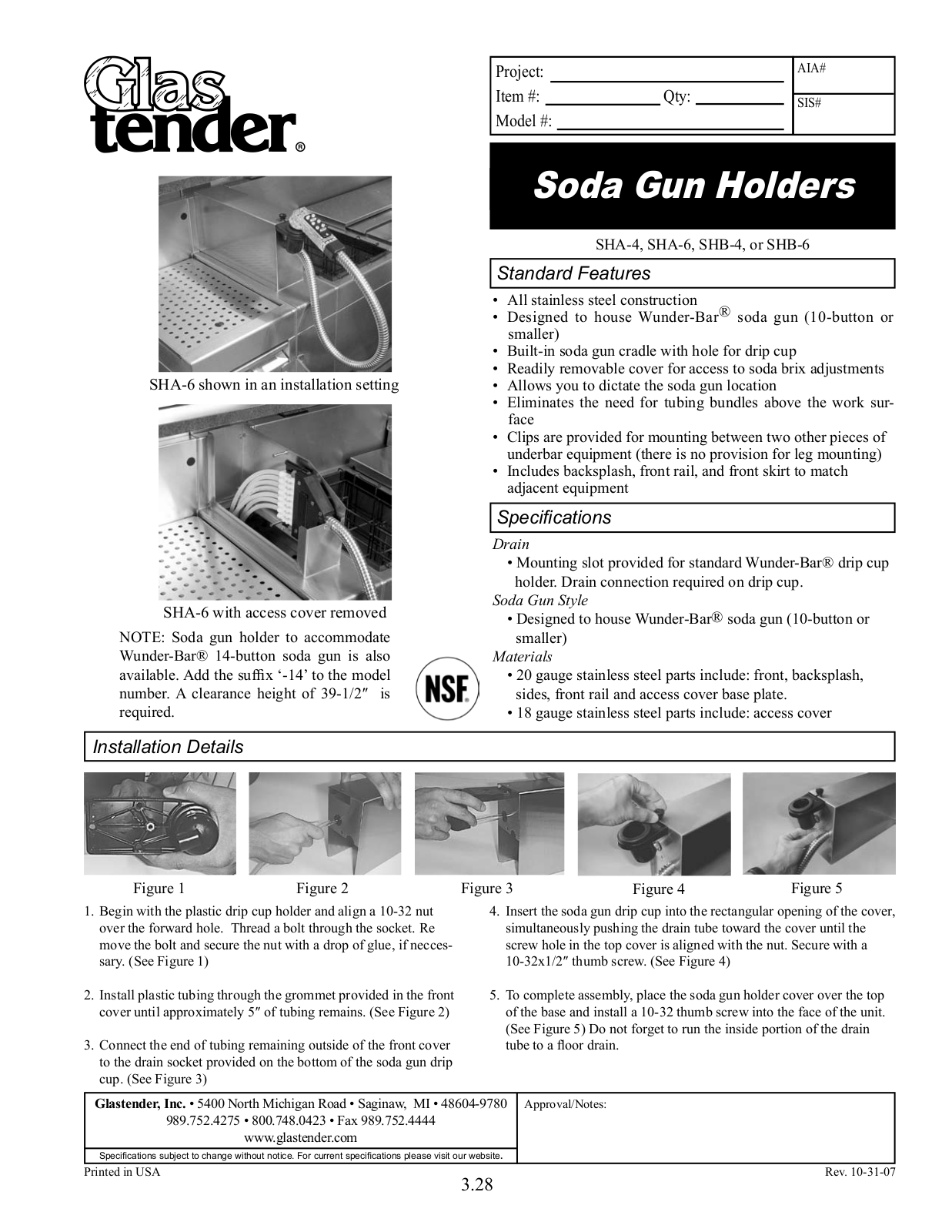 Glastender SHA-6, SHB-4, SHB-6 General Manual