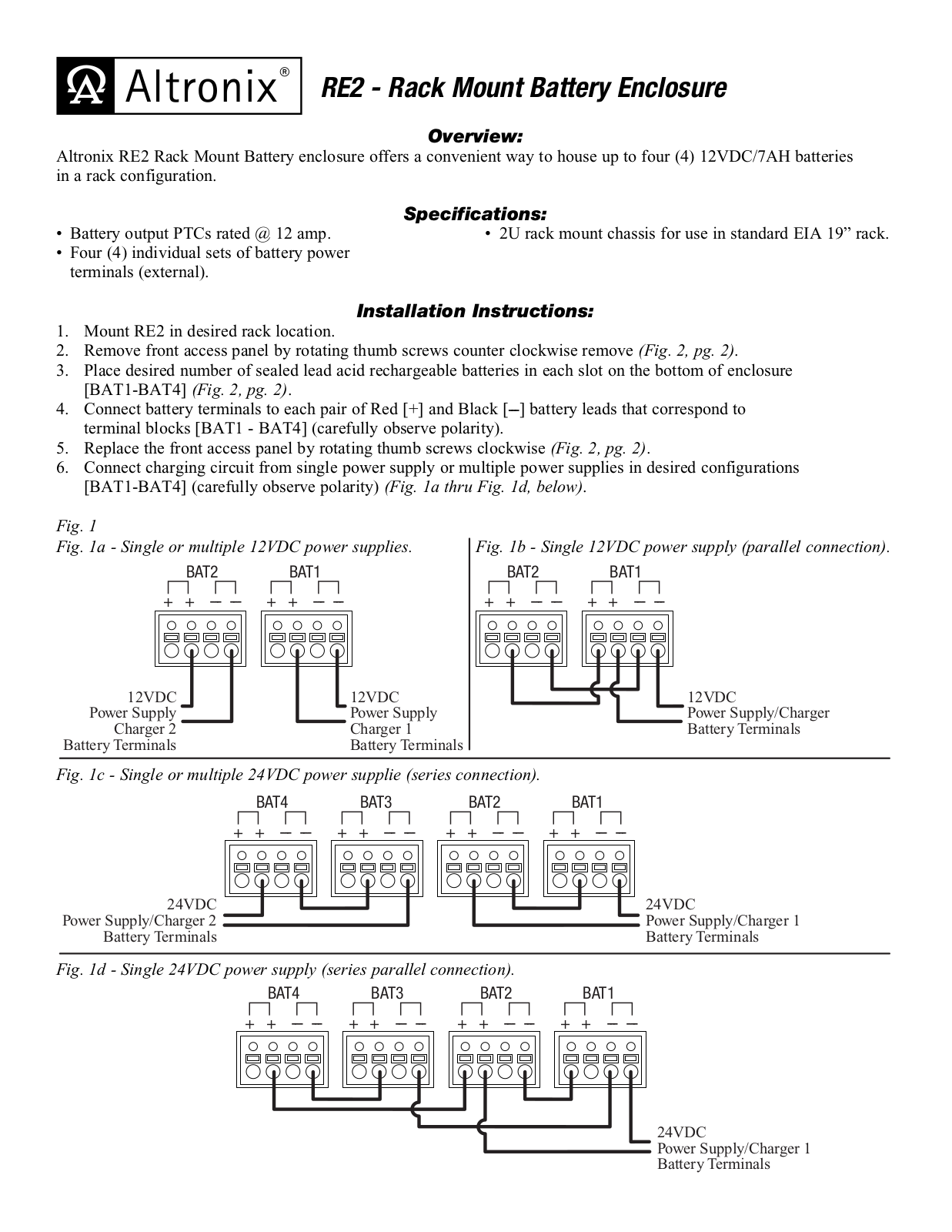 Altronix RE2 Installation Instructions