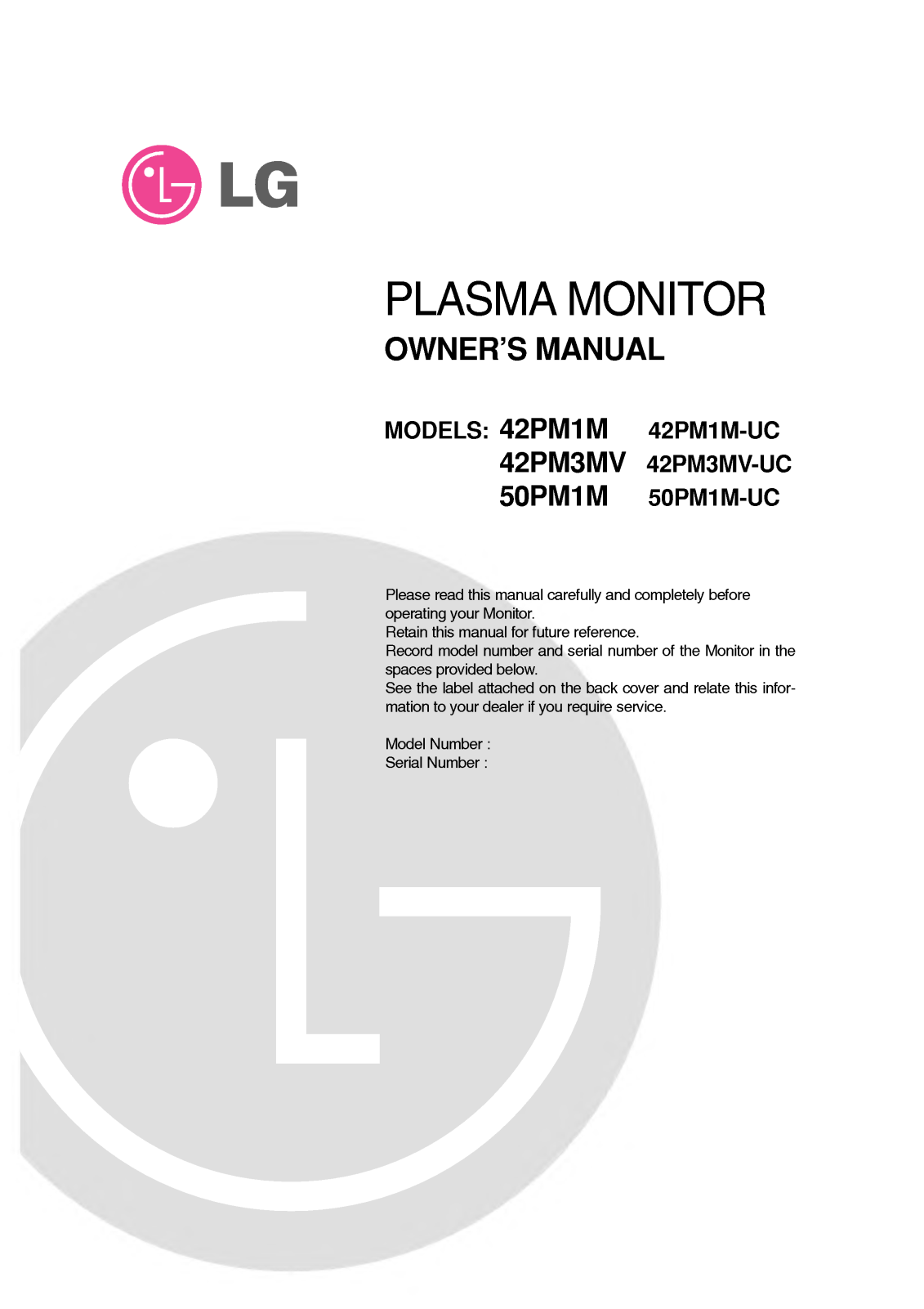 LG 42PM3MV-UC User Manual