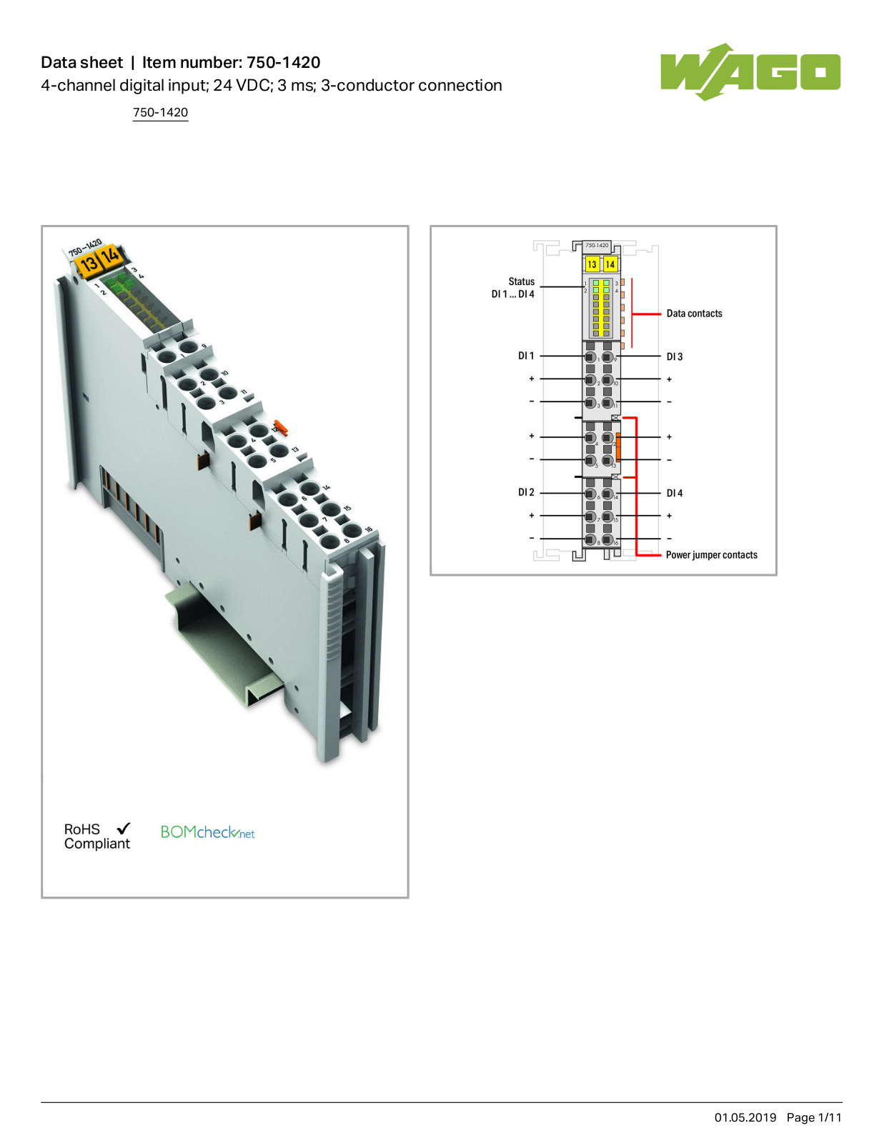 Wago 750-1420 Data Sheet