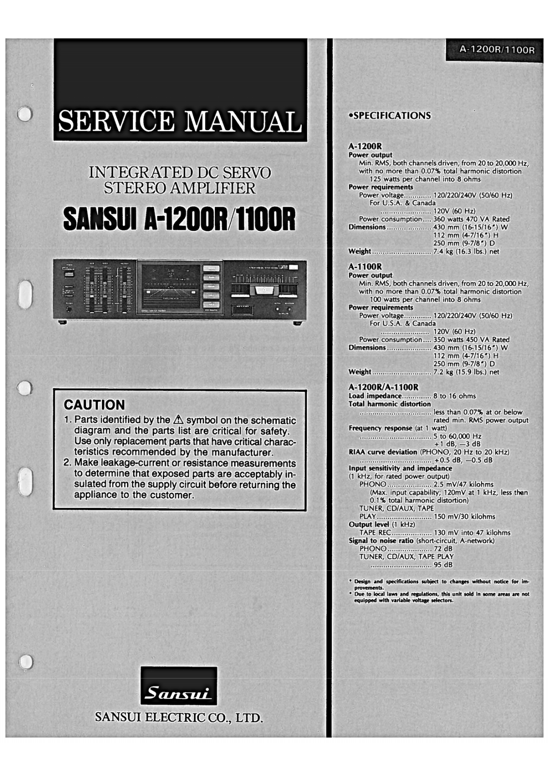 Sansui A-1200-R, A-1100-R Service Manual