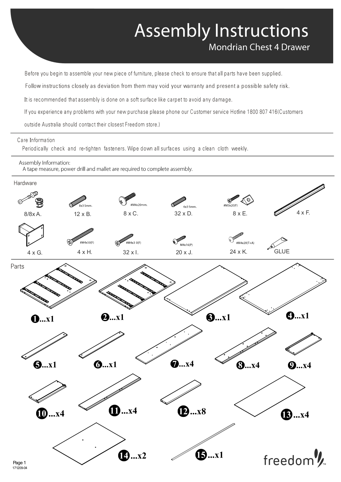 Freedom Mondrian Chest 4 Drawer Assembly Instruction