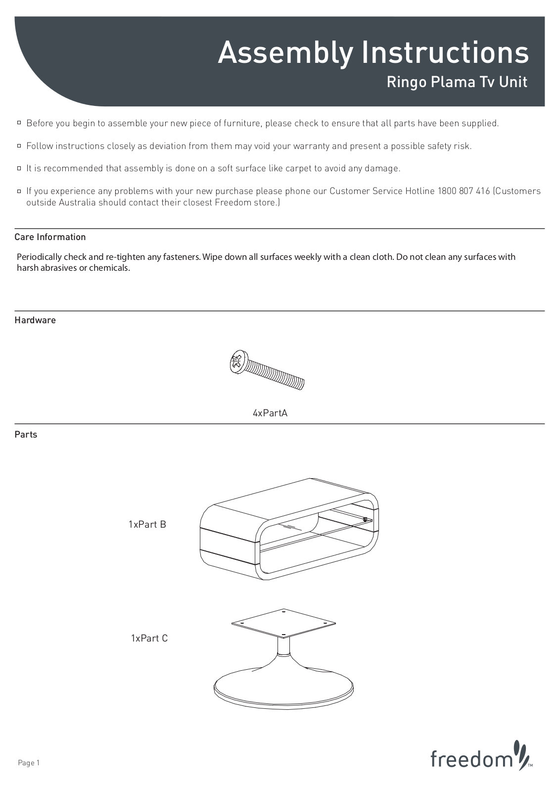 Freedom Ringo Plama TV Unit Assembly Instruction