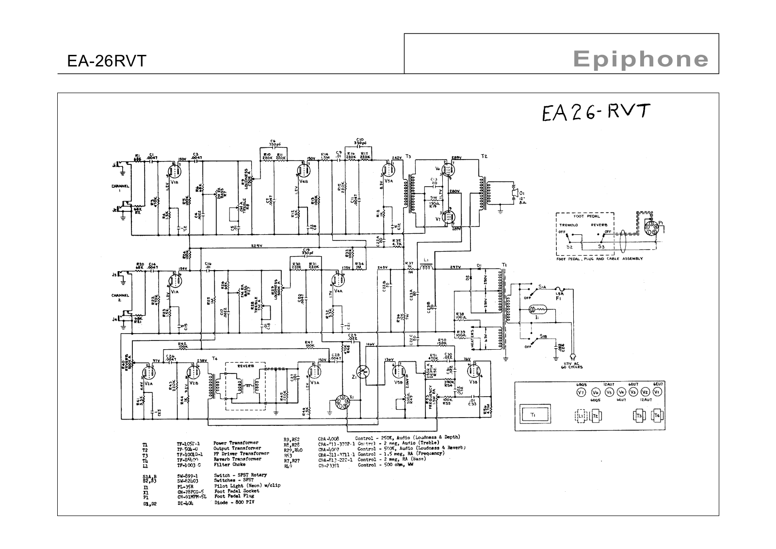 Gibson ea 26rvt-electra Schematic