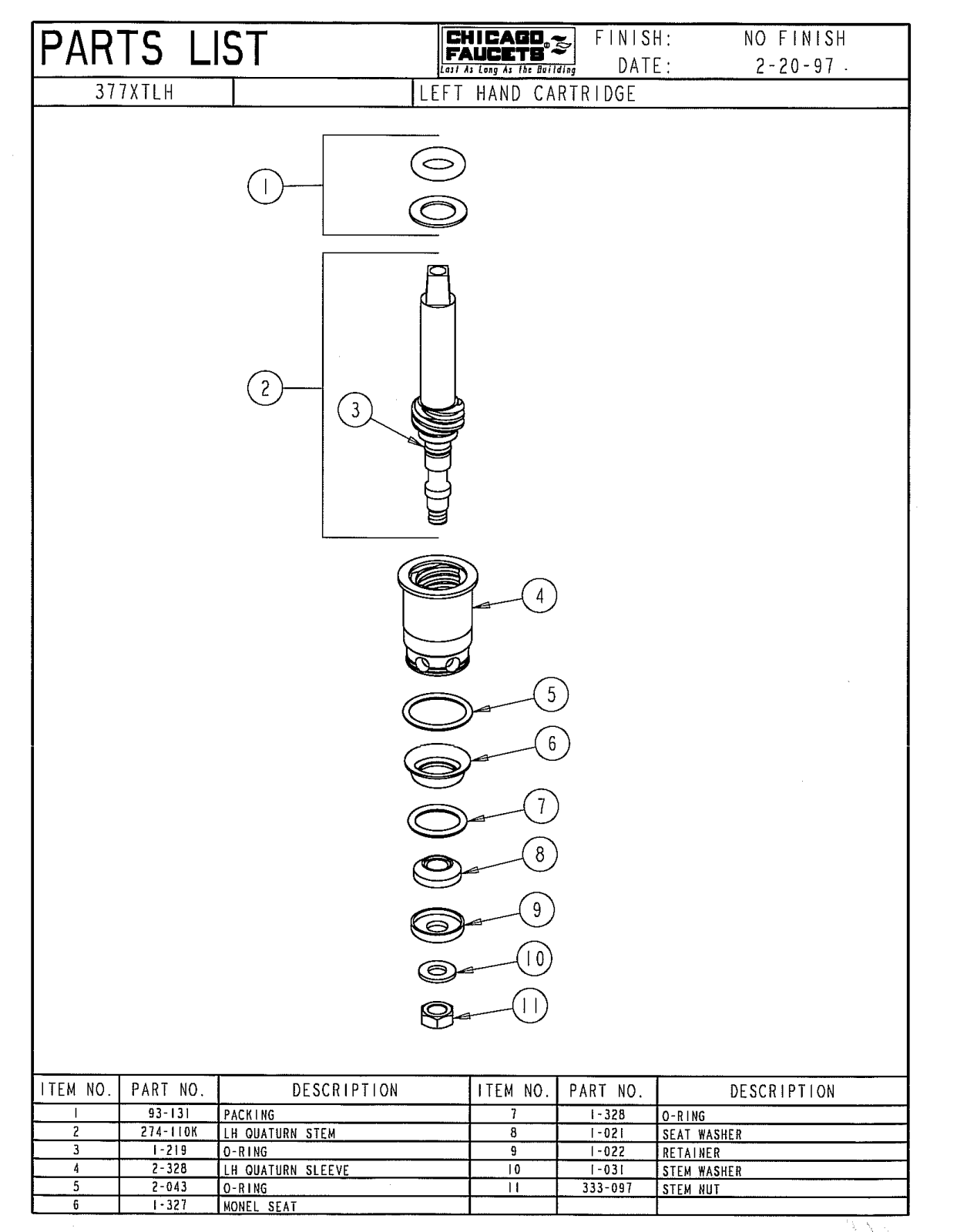 Chicago Faucet 377-XTLHJKABNF, 377-XTLHJKNF Parts List