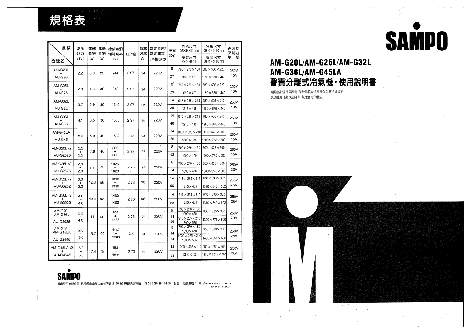 SAMPO AM-G20L, AM-G25L, AM-G32L, AM-G36L, AM-G45LA User Manual