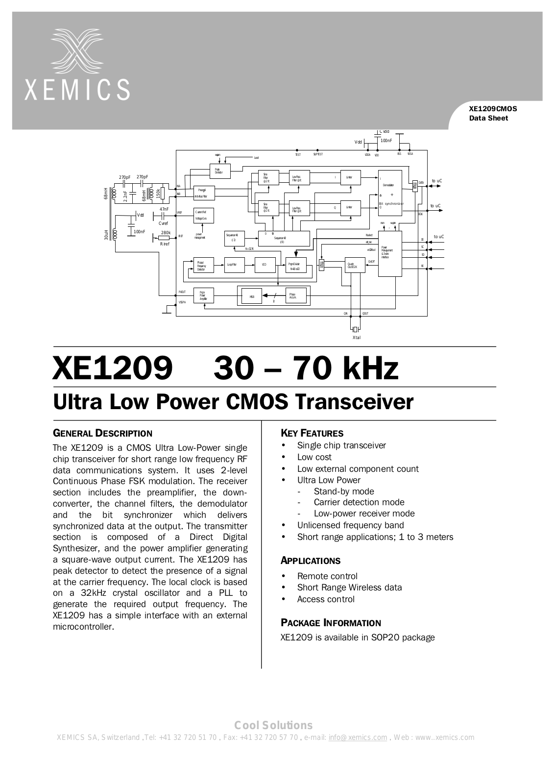 Datasheet XE1209 Datasheet (Xemics) - ManualMachine.com