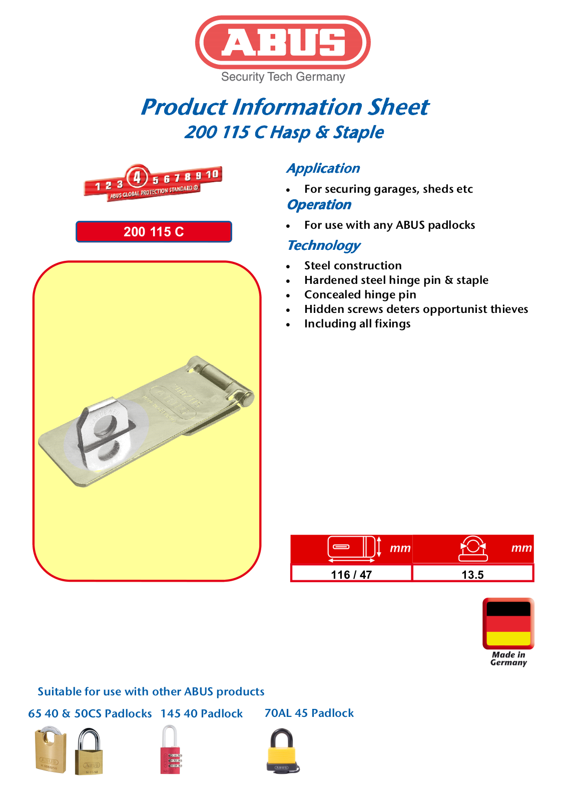 ABUS 200 115 C Product Information Sheet