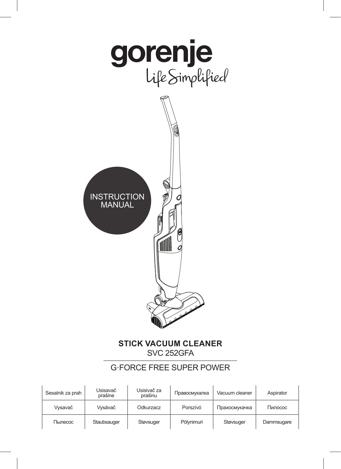 Gorenje SVC252GFA Operating Instructions