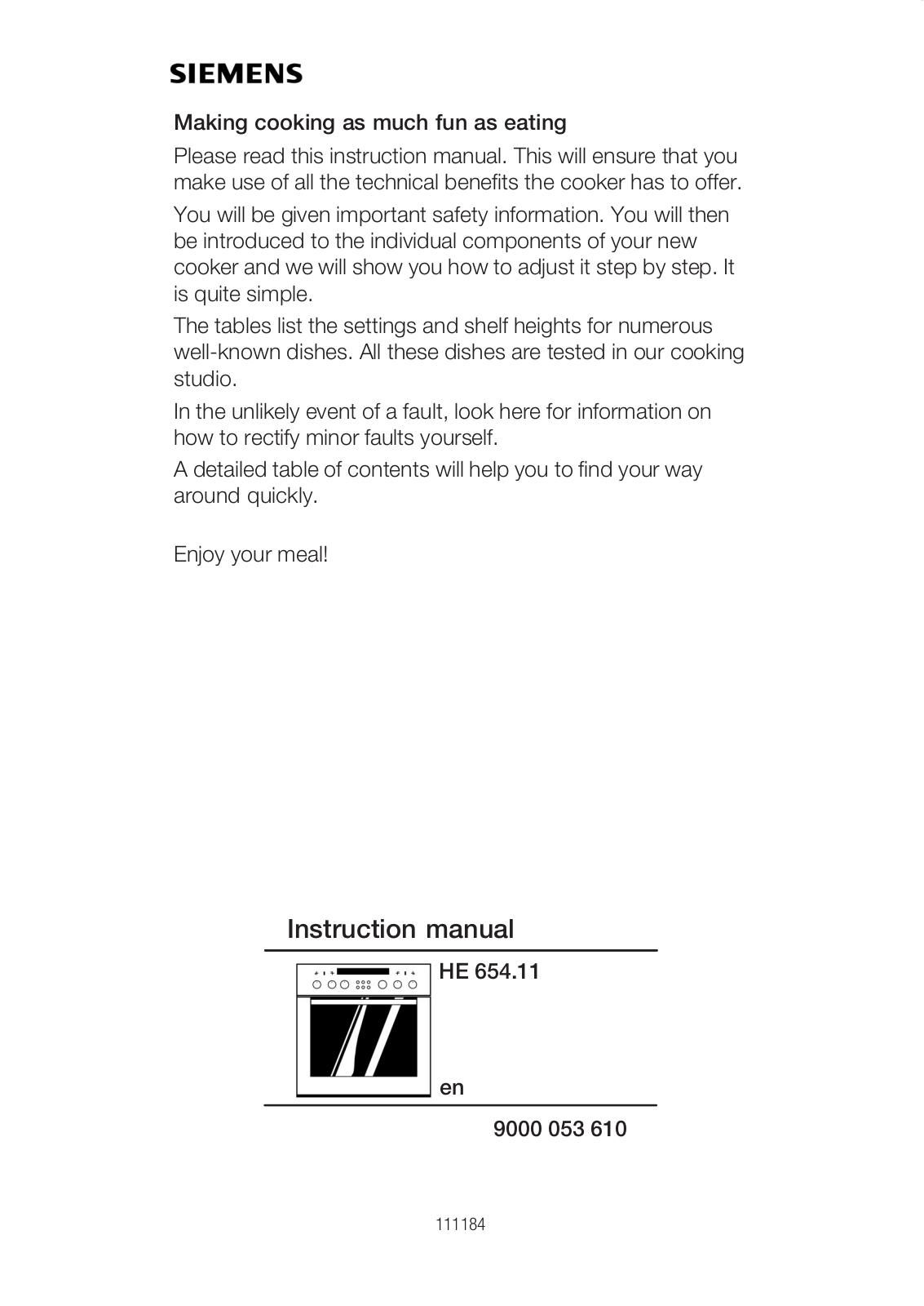 Siemens HE654511 Instruction Manual