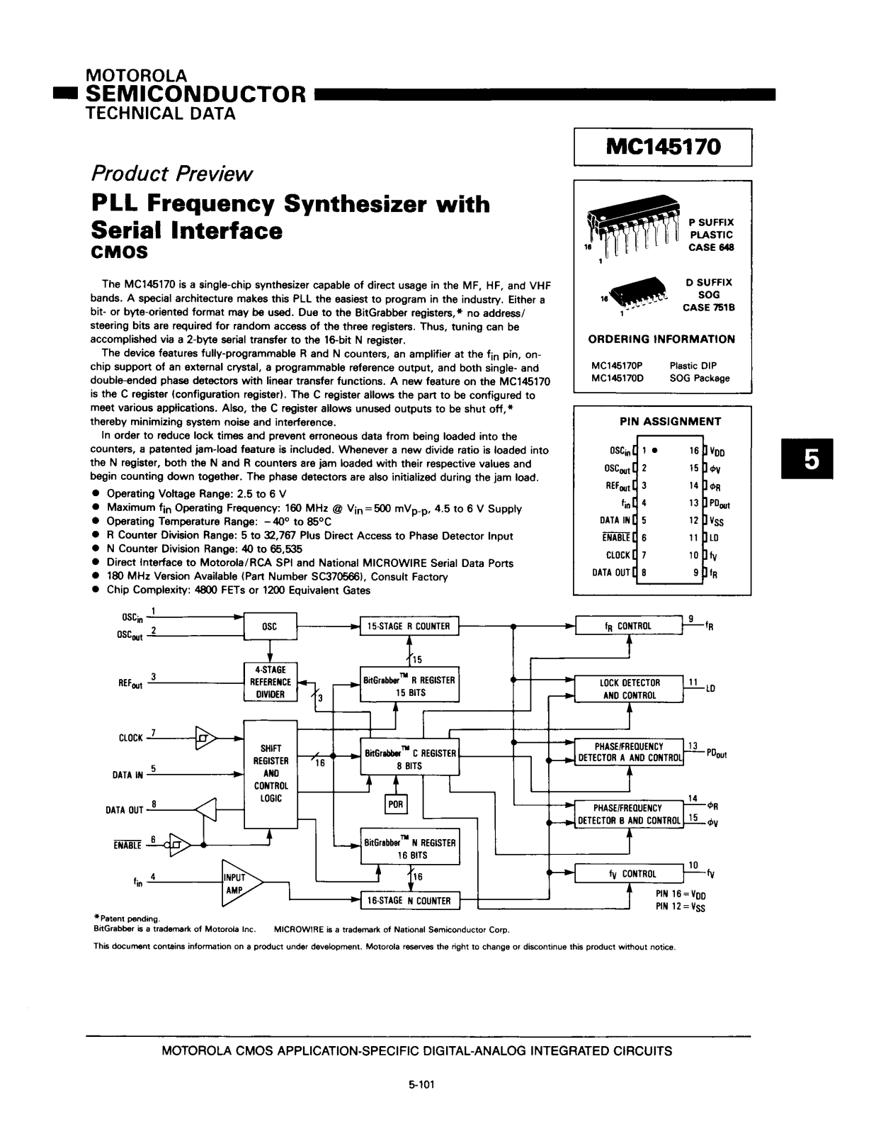 Motorola MC145170D, MC145170P Datasheet