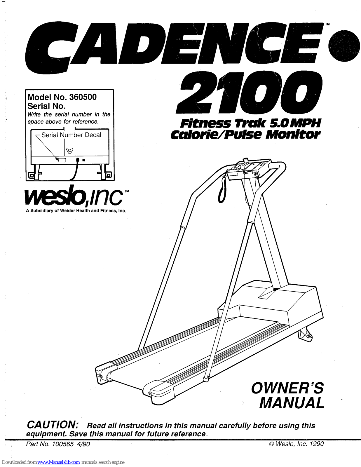 Weslo Cadence 2100, 360500 Owner's Manual