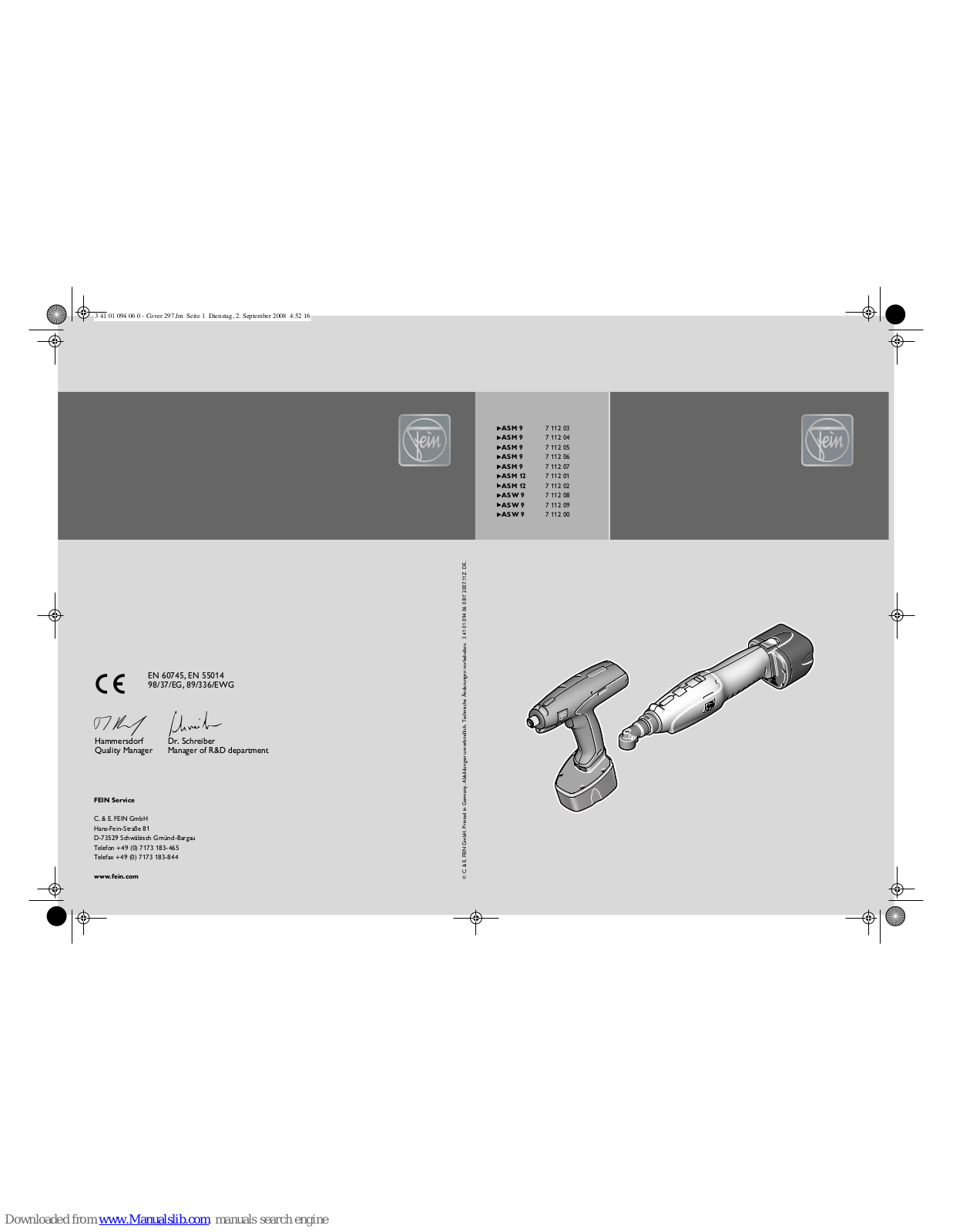 Fein ASM 9-6, ASM 9-4 ASM, 9-6/150, ASM 12-9, ASM 12-12 User Manual