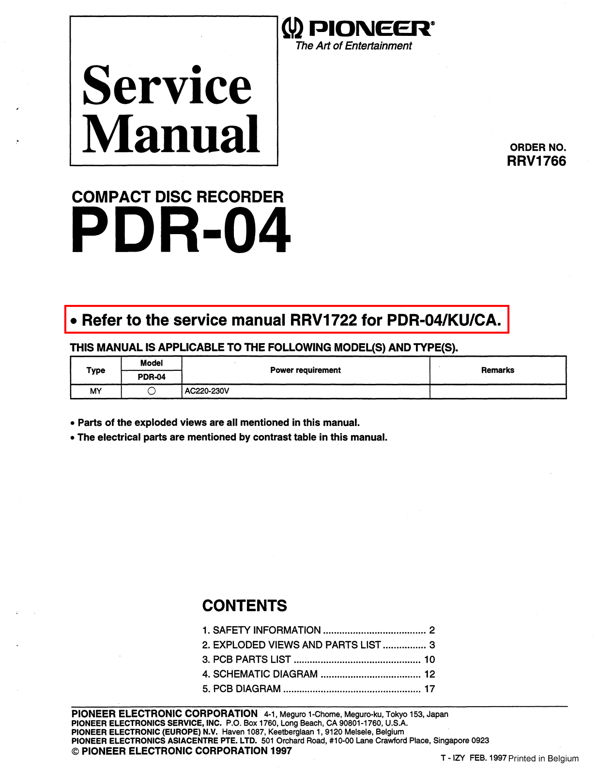 Pioneer PDR-04 Service manual