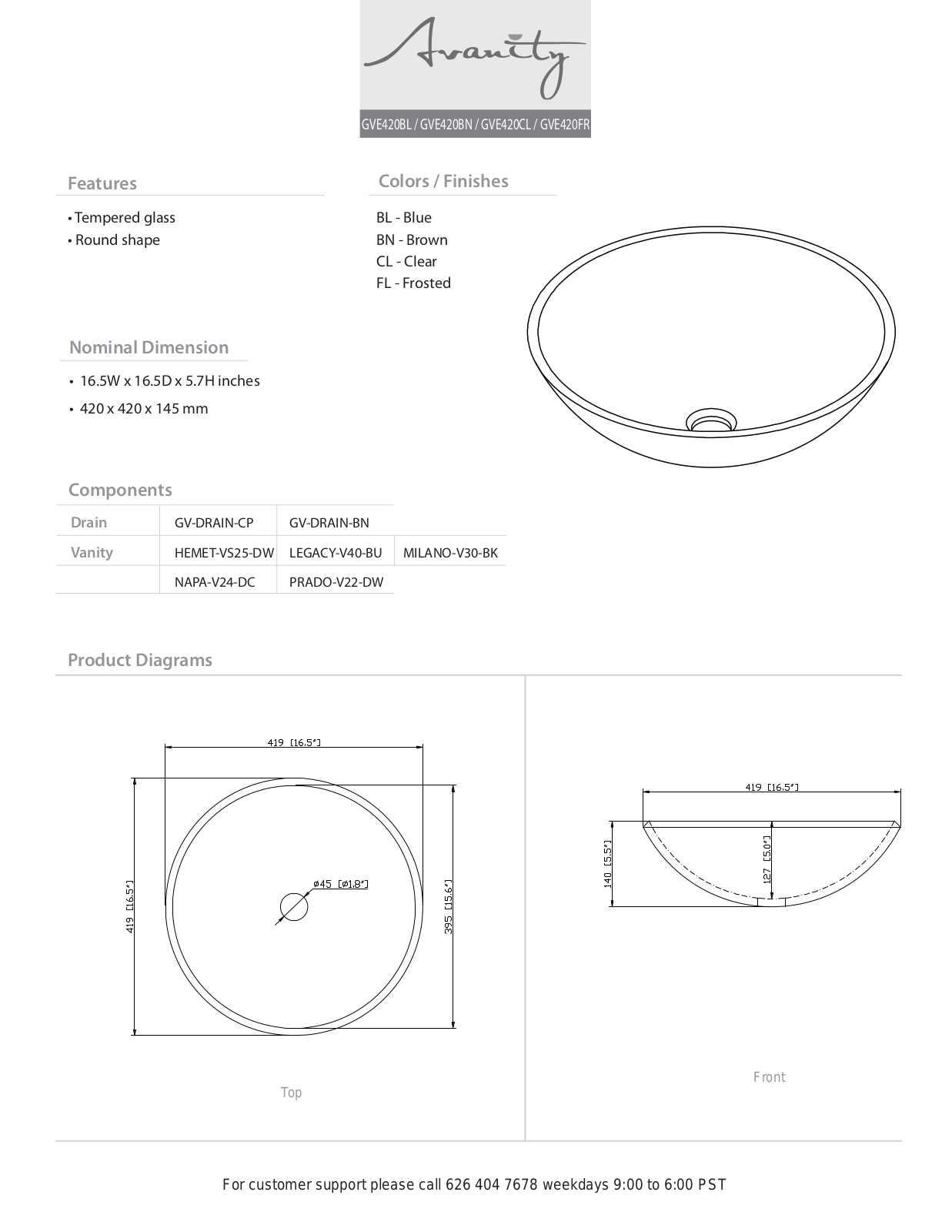 Avanity GVE420BL Specifications