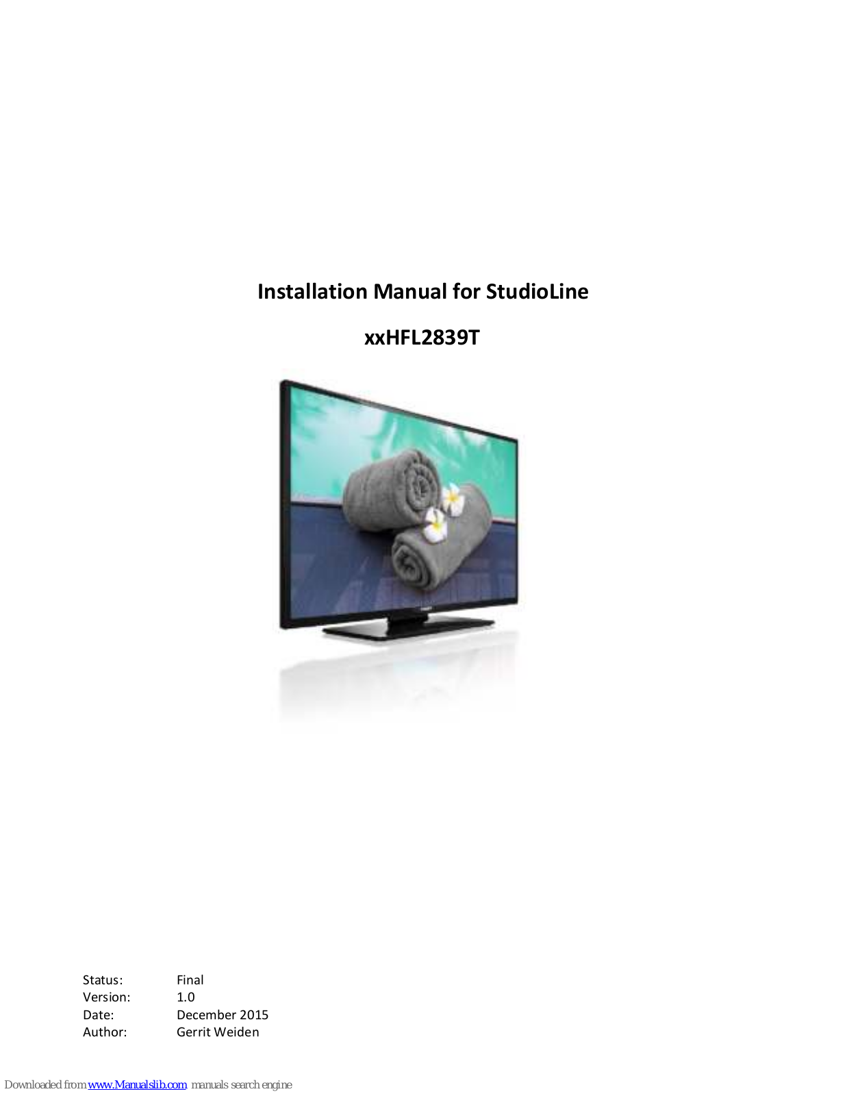 Philips StudioLine xxHFL2839T Installation Manual