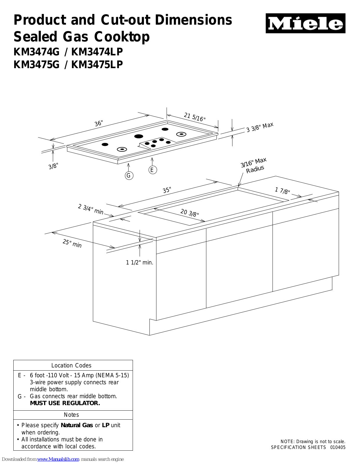 Miele KM3474G, KM3474LP, KM3475G, KM3475LP Specifications