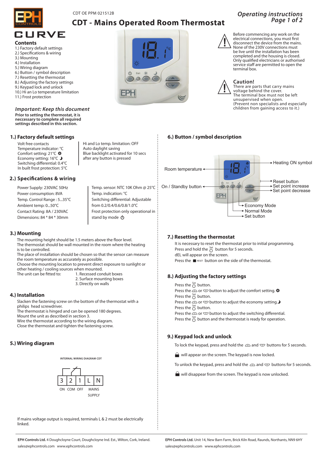 EPH CURVE CDT Operating Instructions Manual - ManualMachine.com