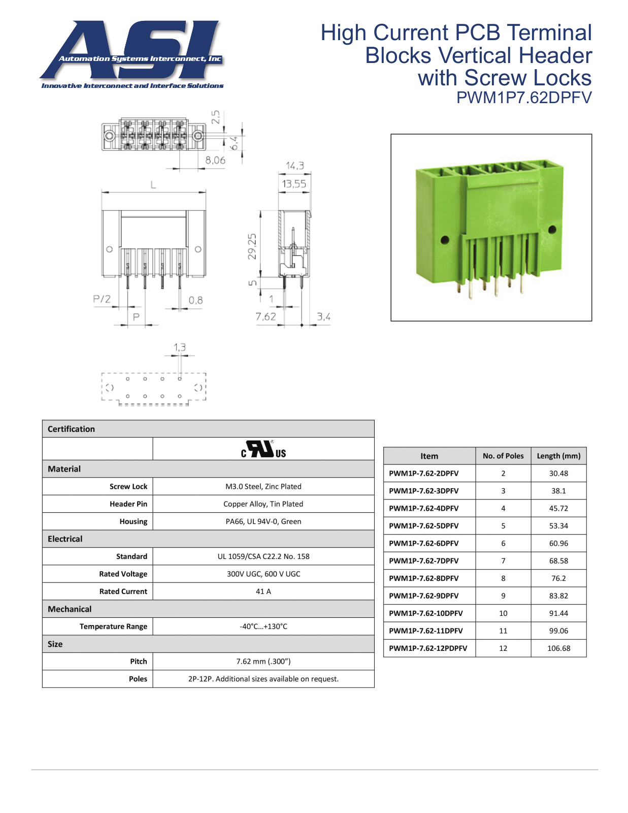 ASI-Automation Systems Interconnect PWM1P7.62DPFV Data Sheet