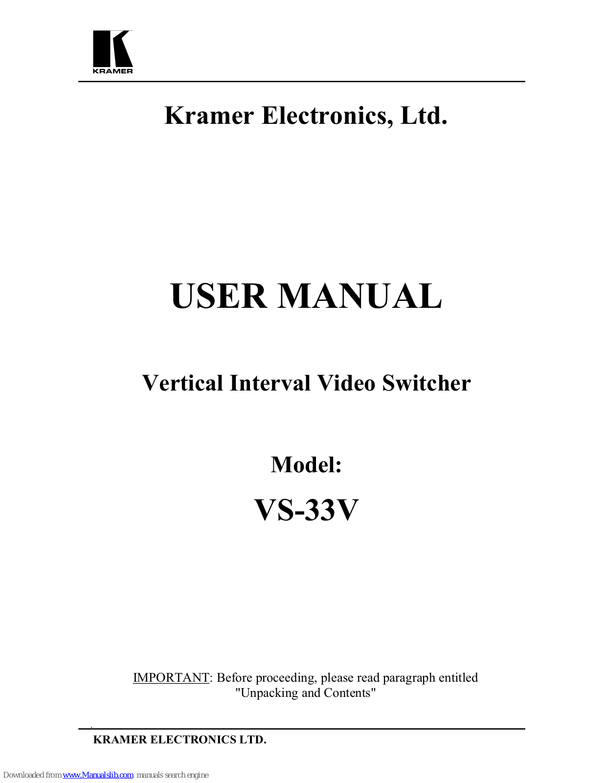 Kramer VS-33V User Manual